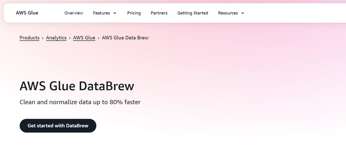 AWS Glue DataBrew visual data preparation and data cleaning tool interface