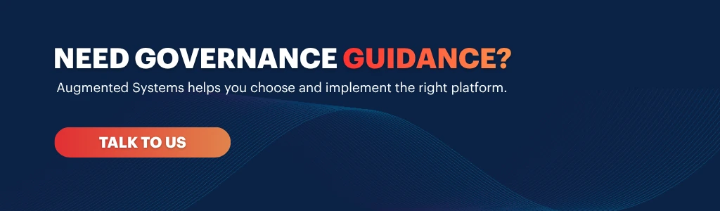 Data governance consulting services CTA banner by Augmented Systems with “Talk to Us” call to action