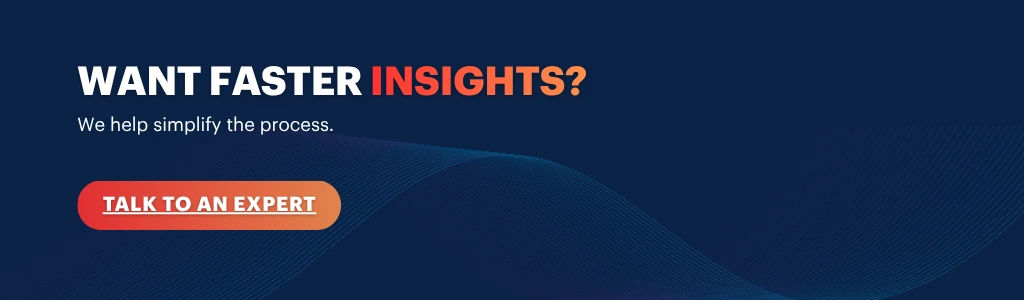 Business intelligence and data analytics CTA banner inviting businesses to talk to an expert for faster insights.
