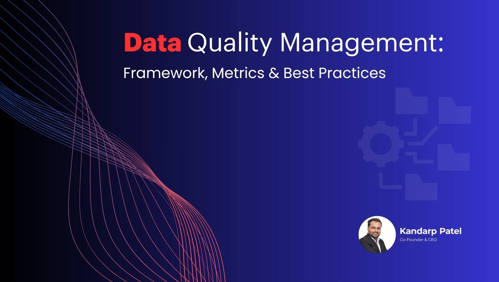 Data quality management framework showing data governance, quality metrics, validation, and business analytics for accurate decision-making.